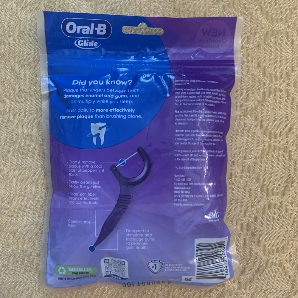 2 Oral-B Glide Dental Floss Picks Arctic Peppermint Oil Flavor 75 Ct